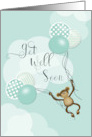 Child Get Well Soon Flying Monkey Balloons and Clouds card