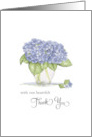 Sympathy Heartfelt Thank You Blue Hydrangea Floral Watercolor Bouquet card