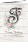 Personalized Happy Birthday Monogram F Pink Roses Stars Whitewashed card