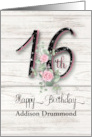 Personalized 16 Happy Birthday Whitewash Girl Pink Roses Country card