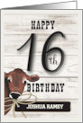 Personalized Name 16 Happy Birthday Country Cowboy With Cow Rope card