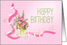 Pink Rose and Lime Green Bubbles Birthday card