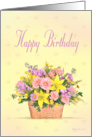 Happy Birthday Peach Roses and Yellow Lilies Bouquet card