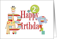 Saffari 2nd Birthday with Elephant and Giraffe card