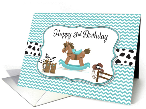 Turquoise Chevron Rocking Horse Cowboy 3rd Birthday card (1442494)