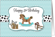 Turquoise Chevron Rocking Horse Cowboy 3rd Birthday card