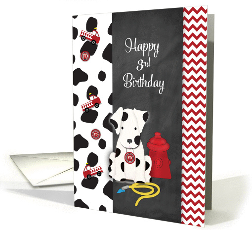 Fireman 3th Happy Birthday Dalmatian Puppy and Red Chevron card