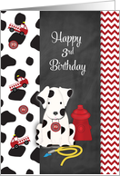 Fireman 3th Happy Birthday Dalmatian Puppy and Red Chevron card