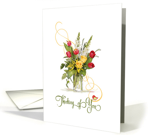 Summer Thinking of You Bouquet of Yellow Roses and Red Tullips card