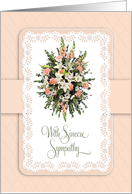 White Lace Dolie Peach Carnations and White Lilies Sympathy Bouquet card