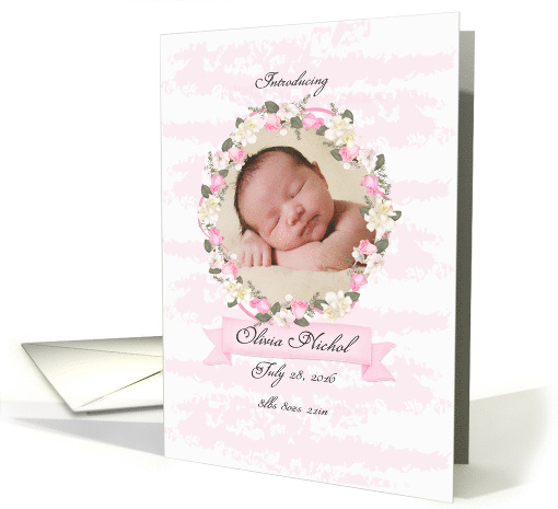 Pink Rose and White Orchid Photo Baby Annoucement card (1444752)