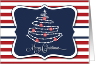 Red White and Blue Christmas Patriotic Tree with USA Ornaments card