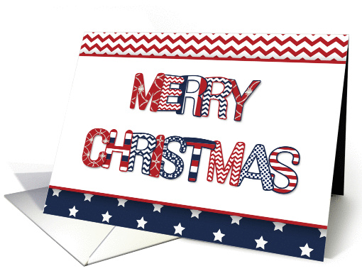 Patriotic Merry Christmas Lettering in Chevron Stars card (1448104)
