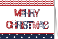 Patriotic Merry Christmas Lettering in Chevron Stars card