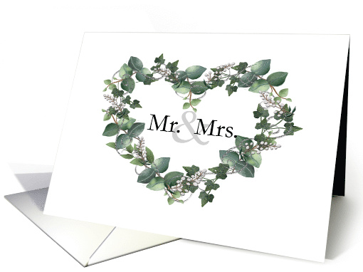 Mr Mrs Just Married Ivy Eucalyptus Heart Congratulations card