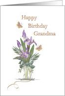 Iris Bouquet and Gold Look Butterflies Happy Birthday Grandma card