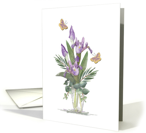Iris Watercolor Bouquet with Yellow Butterflies card (1664952)