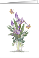 Iris Watercolor Bouquet with Yellow Butterflies card