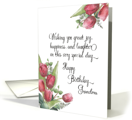 Red Tulips Watercolor Happy Birthday Grandma card (1665590)