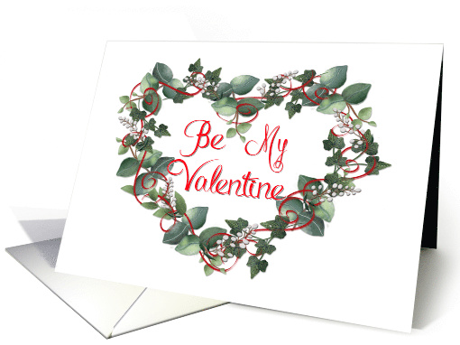 Be my Valentine Red Watercolor Greenery Heart Wreath card (1666890)
