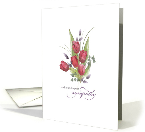 Red Tulip Watercolor With Deepest Sympathy Floral Bouquet card