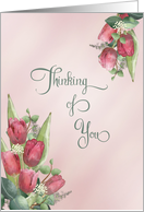 Red Tulips Baby Breath Watercolor Bouquet Thinking of You card