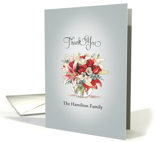 Sympathy Thank You Watercolor Rose Lily Floral Bouquet card (1671942)