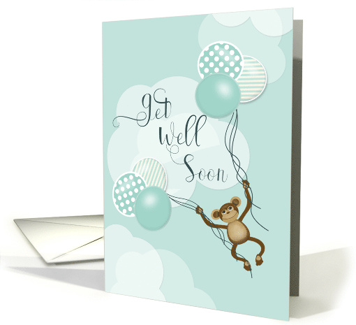 Child Get Well Soon Flying Monkey Balloons and Clouds card (1672372)