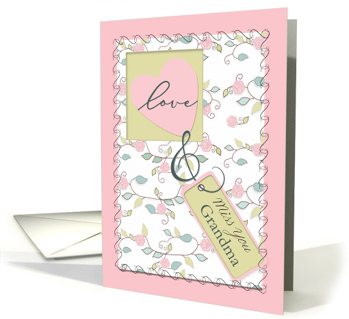 Love and Miss You Grandma Pink Hand Painted Flowers Swirls card