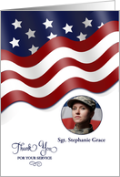 Military Photo Personalized Thank You For Service Waving Flag Stars card