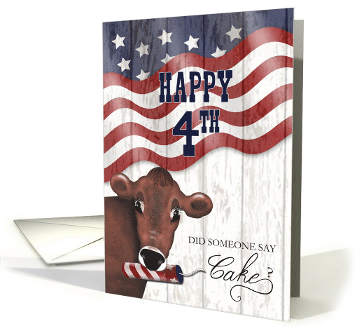 Funny Personalized Western Cow Patriotic Waving Flag July Fourth card