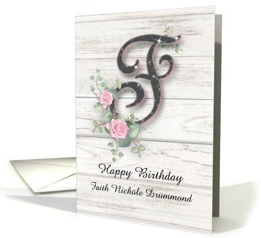 Personalized Happy Birthday Monogram F Pink Roses Stars... (1675286)