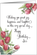 Happy Birthday Sis Red Tulips Bouquet Watercolor card