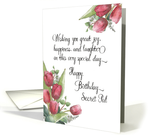 Happy Birthday Secret Pal Bouquet Red Tulips Watercolor card (1675612)