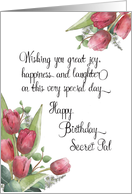 Happy Birthday Secret Pal Bouquet Red Tulips Watercolor card