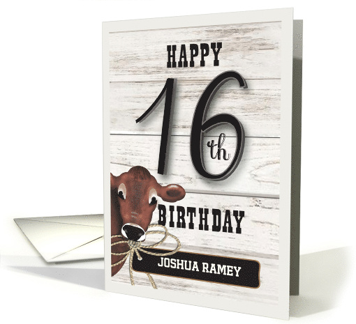 Personalized Name 16 Happy Birthday Country Cowboy With Cow Rope card