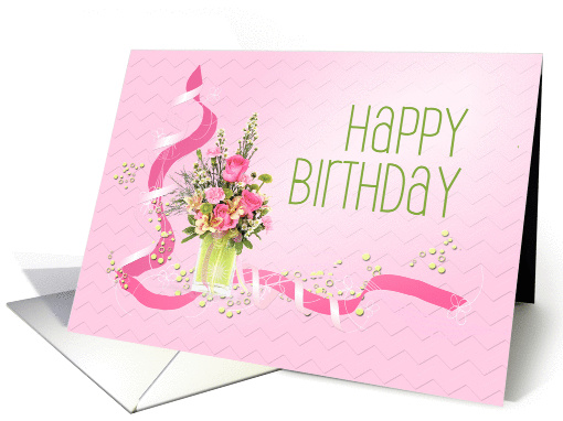 Pink Rose and Lime Green Bubbles Birthday card (415978)