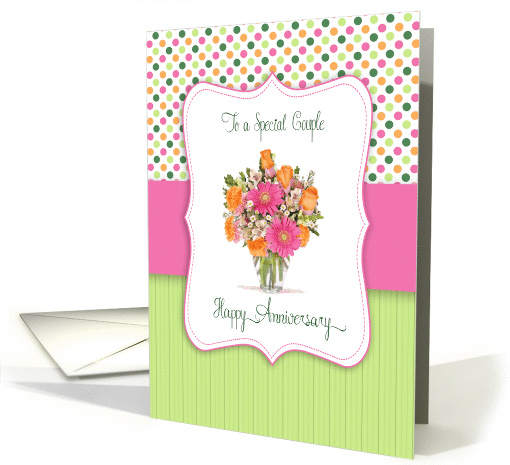Special Couple Hot Pink & Orange Bouquet Anniversary card (422504)