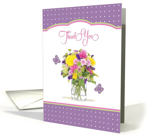Butterfly and Fresh Country Flower Bouquet Thank You card (422775)