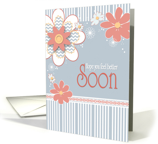 Get Well Chevron Flowers in Corral and Blue with Stripes card (449815)