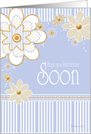 Get Well Chevron Flowers in Corral and Blue with Stripes card