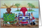 Beach Christmas Card with Reindeer and Santa Claus card