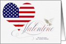 Military Valentine’s Day American Flag Heart and Dove Custom Name card