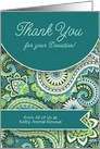 Thank You For the Donation Teal Green Paisley Custom card