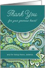 Thank You for Your Help Teal Green Paisley with Custom Name card