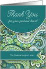 Thank You for the Financial Help Teal Green Paisley with Name card