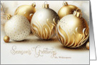 Doorman Season’s Greetings Gold and White Christmas Ornaments card