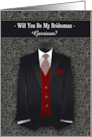 Will You Be My Bridesman Red Necktie and Black Suit Custom card