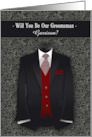 Will You Be Our Groomsman Custom Name with Red Tie Black Suit card