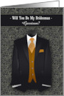 Will You Be My Bridesman Black Tux with Gold Tie Custom card